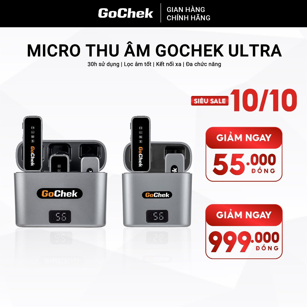 Micro thu âm không dây GoChek kèm Dock sạc lọc tạp âm khi live/quay video/ ghi âm cho điện thoại/máy tính GC-C/D ULTRA