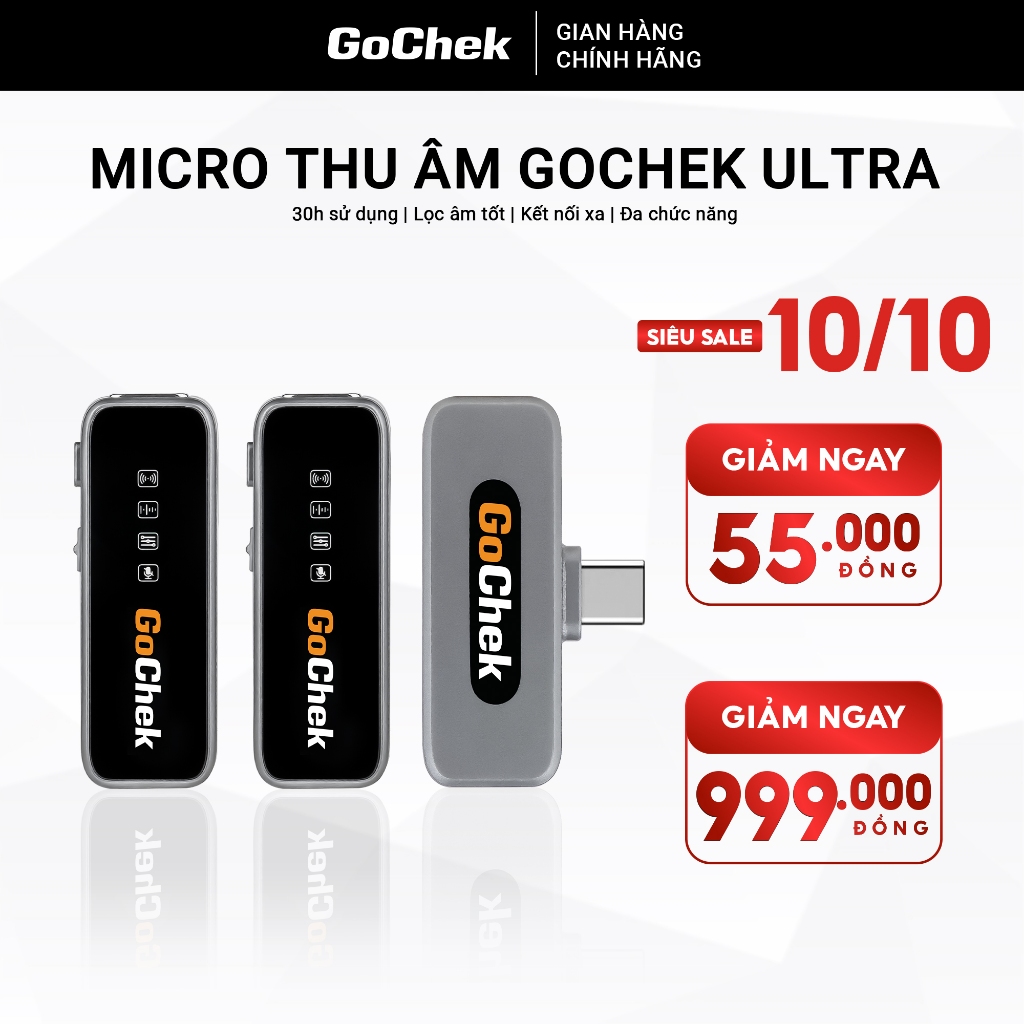 Micro thu âm không dây GoChek khử tiếng ồn khi live/quay video/ghi âm cho điện thoại/máy tính dòng cao cấp GC-A/B ULTRA