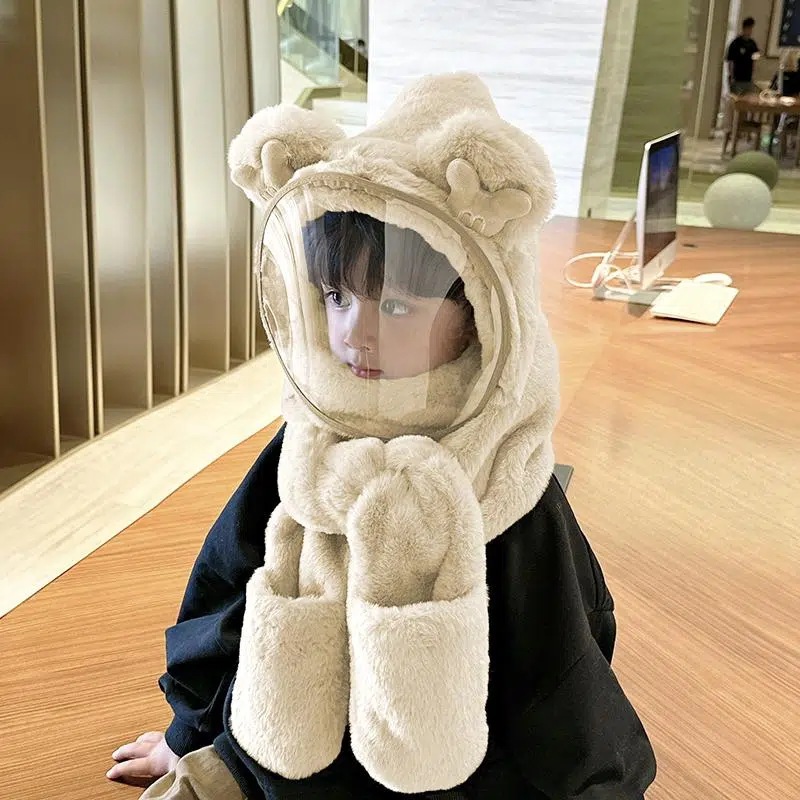 Mũ Len Lông Cừu Trùm Đầu Kèm Kính Chắn Gió Chống Bụi Cho Bé 3 in 1 mùa đông hot 2023