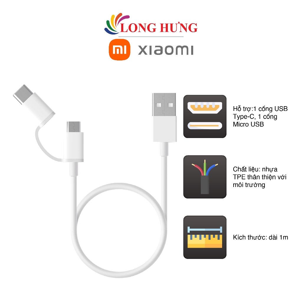 Cáp 2 trong 1 Micro USB - Type-C Xiaomi Mi SJV4083TY SJX01ZM/SJV4082TY SJX02ZM - Hàng chính hãng