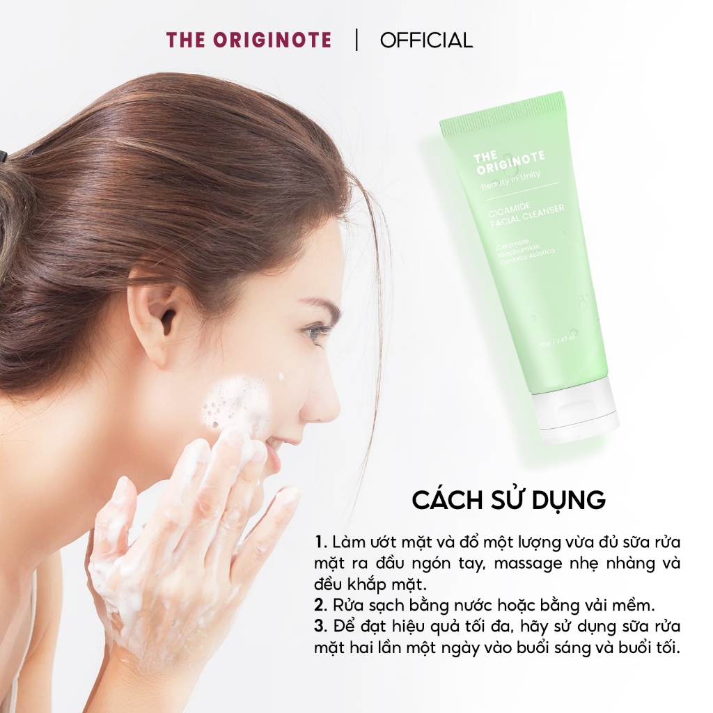 Sữa rửa mặt sáng da với Ceramide Niacinamide và chiết xuất rau má Facial Cleanser The Originote 70gr