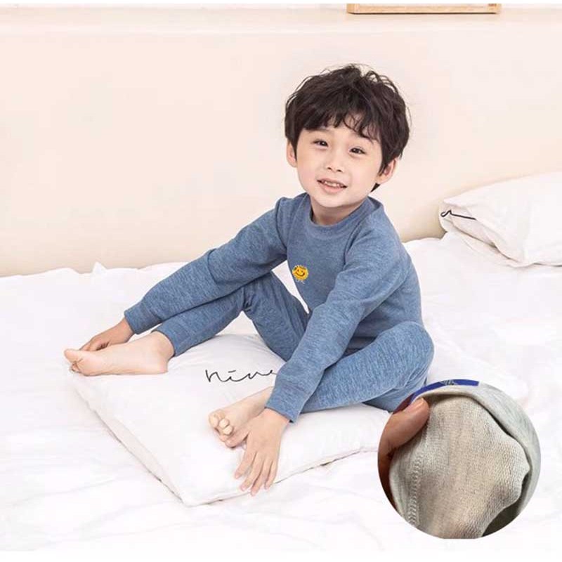 Đồ bộ dài tay thu đông cho bé MEDOKIDS chất da cá lụa hình mặt cười , quần áo cho bé từ 10- 32kg