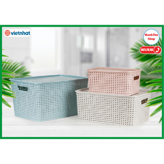 Combo 3 Rổ Nhựa Có Nắp Đậy Việt Nhật 3387