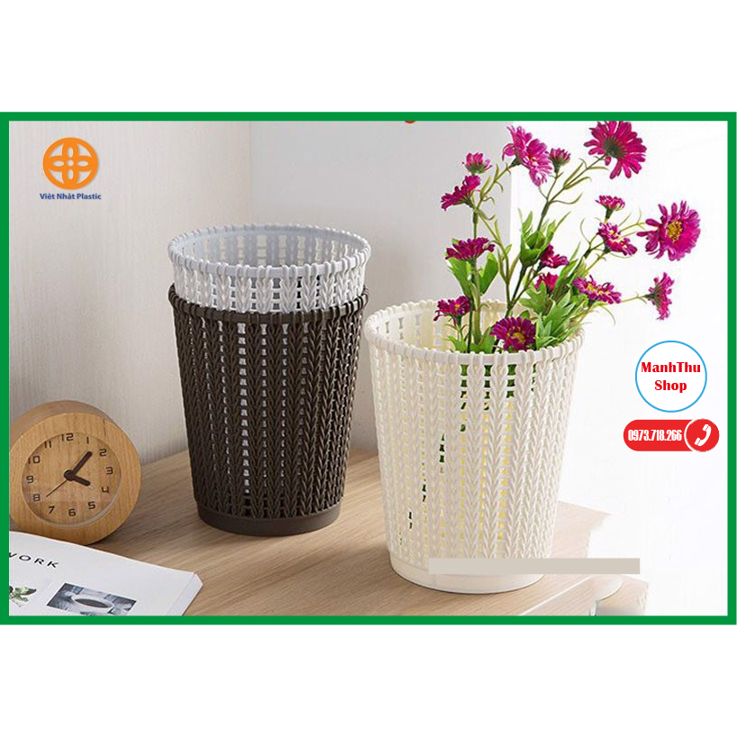 Thùng rác văn phòng và gia đình nhựa mây đan phong cách hàn quốc nhựa Việt Nhật | Sọt rác nhựa giả mây