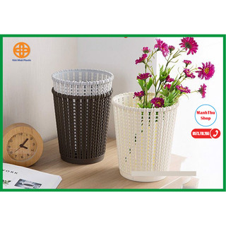Thùng rác văn phòng và gia đình nhựa mây đan phong cách hàn quốc nhựa Việt Nhật | Sọt rác nhựa giả mây