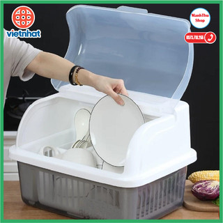 Rổ úp bát đĩa có nắp đậy, có ống đựng đũa nhựa Việt Nhật (Kệ Bát đa năng 5568) Manhthushop