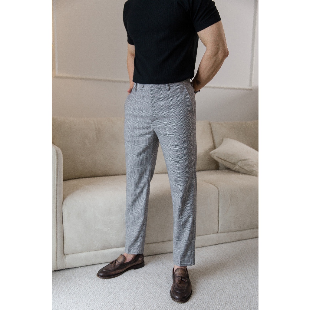 Quần Tây Dài Nam Cao Cấp Slimfit Caro Xám BY COTTON