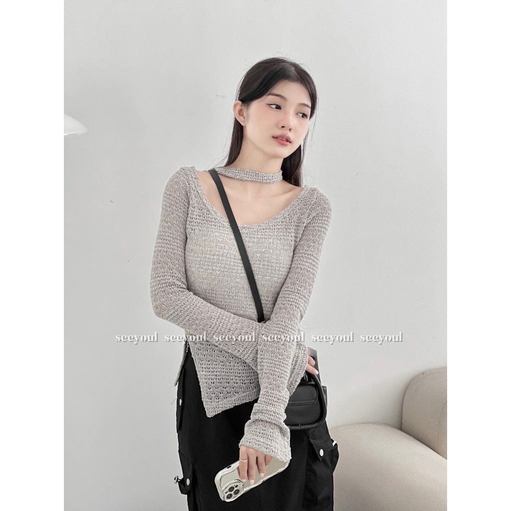 Áo kiểu basic dệt lưới-4446