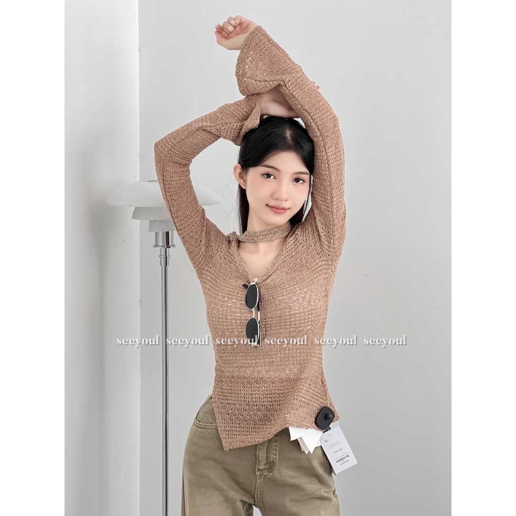 Áo kiểu basic dệt lưới-4446