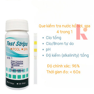 Bộ kit test kiểm tra nước bể bơi, nước uống nước spa tiện dụng nhanh gọn, que kiểm tra nước 4 trong 1 clo ph kiềm