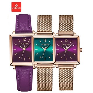 Julius Mall - Đồng Hồ Nữ mặt vuông Dây Da Julius JA-1322B Hàn Quốc