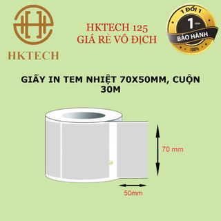 Decal nhiệt in tem nhãn, mã vạch khổ 70x50 mm, cuộn 30m