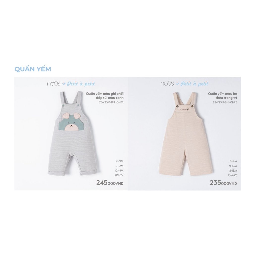 Quần yếm Nous thêu họa tiết dễ dương dành cho bé trai, bé gái từ 6-9 tháng đến 12-18 tháng