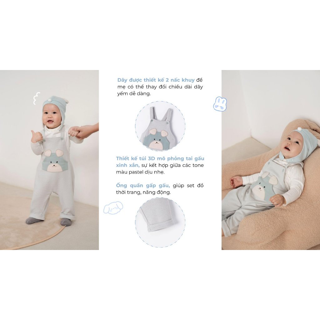 Quần yếm Nous thêu họa tiết dễ dương dành cho bé trai, bé gái từ 6-9 tháng đến 12-18 tháng