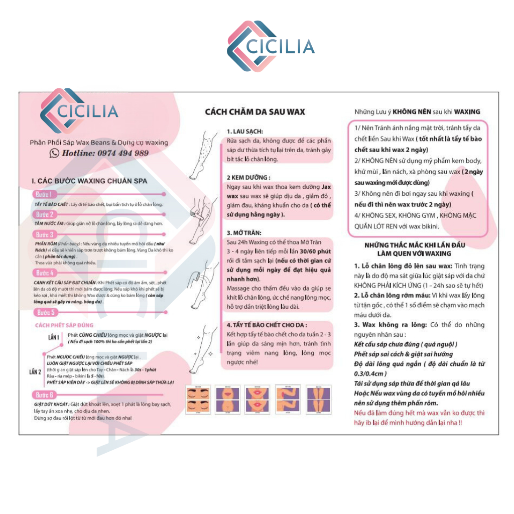 Sáp Wax Lông Premium Chuyên Dành Cho Da Nhạy Cảm, Làm Sạch Tới 99% Tặng Kèm Que CICILIA 1010