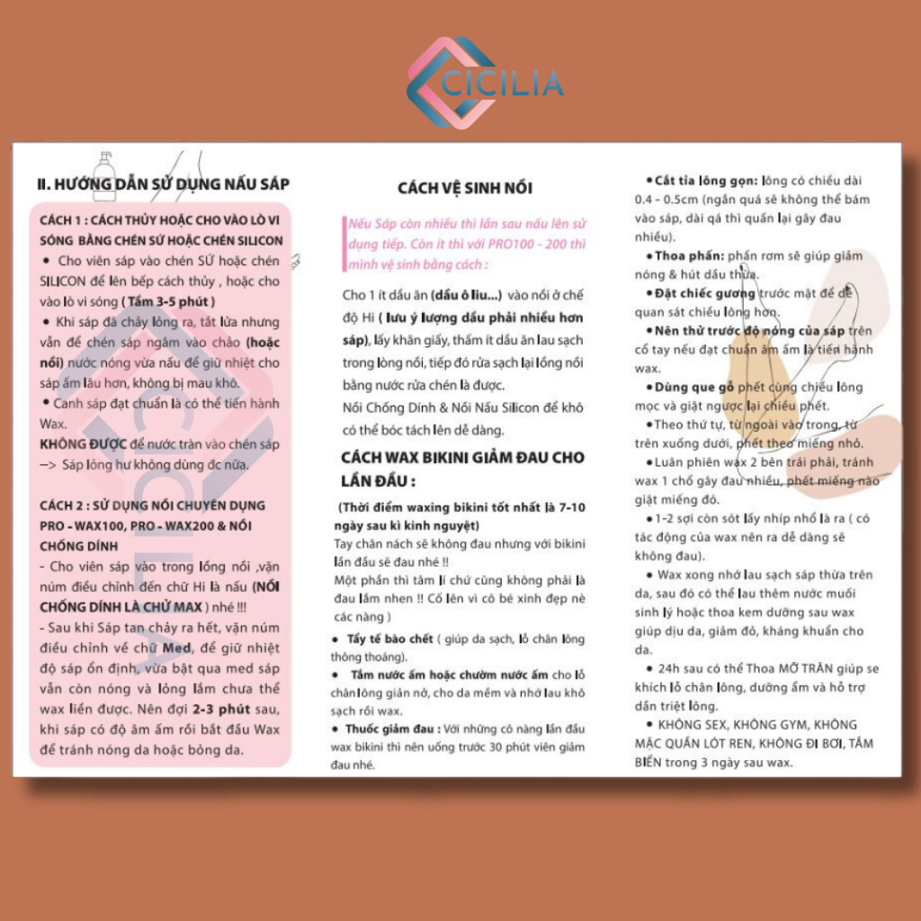 Túi 100gr Sáp Wax Lông Nóng Hạt Đậu Cao Cấp Tặng Kèm Que CICILIA 5868