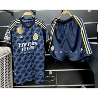 Set bộ quần áo thể thao nam nữ vải thái clb real madrid sân khách 2023 màu xám đen 3D full patch