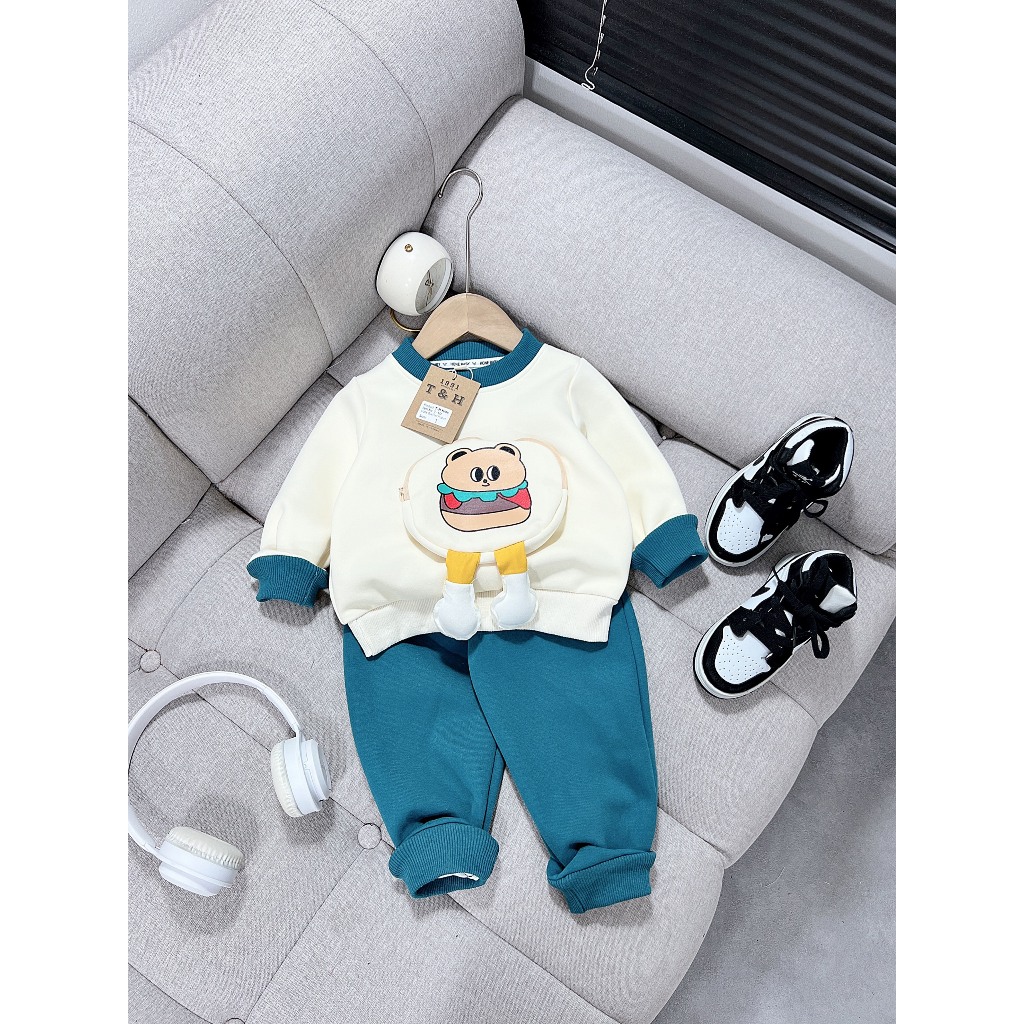 Bộ thu đông bé trai bé gái , bộ quần áo dài tay nỉ bánh HUMBERGER dày dặn cho bé 10-30kg