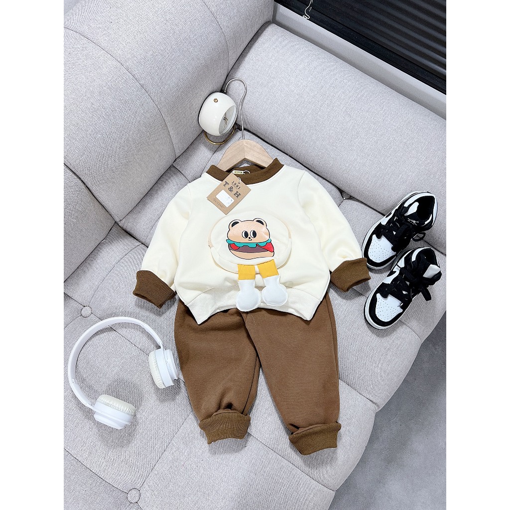 Bộ thu đông bé trai bé gái , bộ quần áo dài tay nỉ bánh HUMBERGER dày dặn cho bé 10-30kg