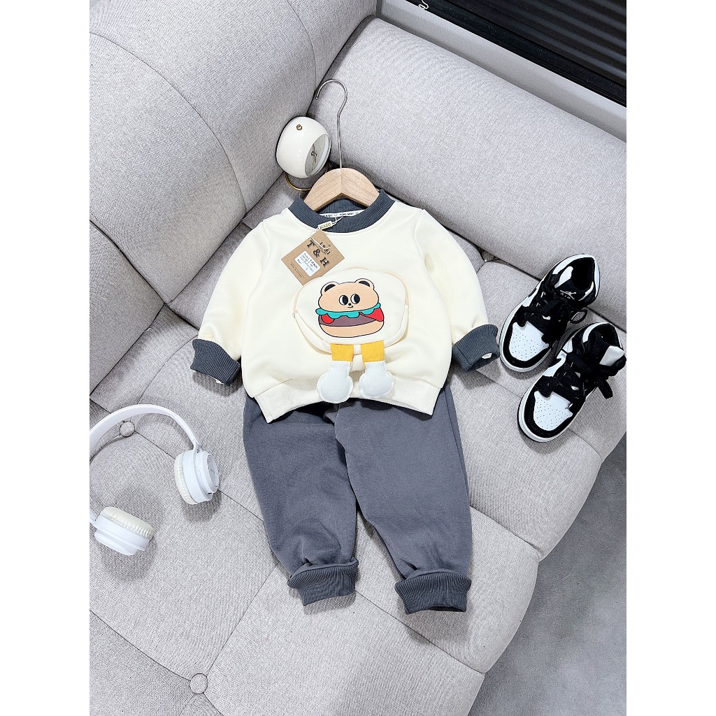 Bộ thu đông bé trai bé gái , bộ quần áo dài tay nỉ bánh HUMBERGER dày dặn cho bé 10-30kg