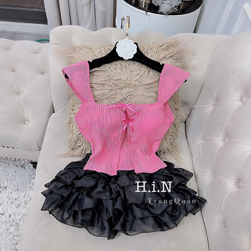 Sét đầm đi chơi áo sexy kèm chân váy tầng