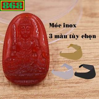 Mặt dây chuyền Phật Văn thù mã não đỏ 2.2 x 3.6cm, 2.9 x 4.5cm kèm móc inox