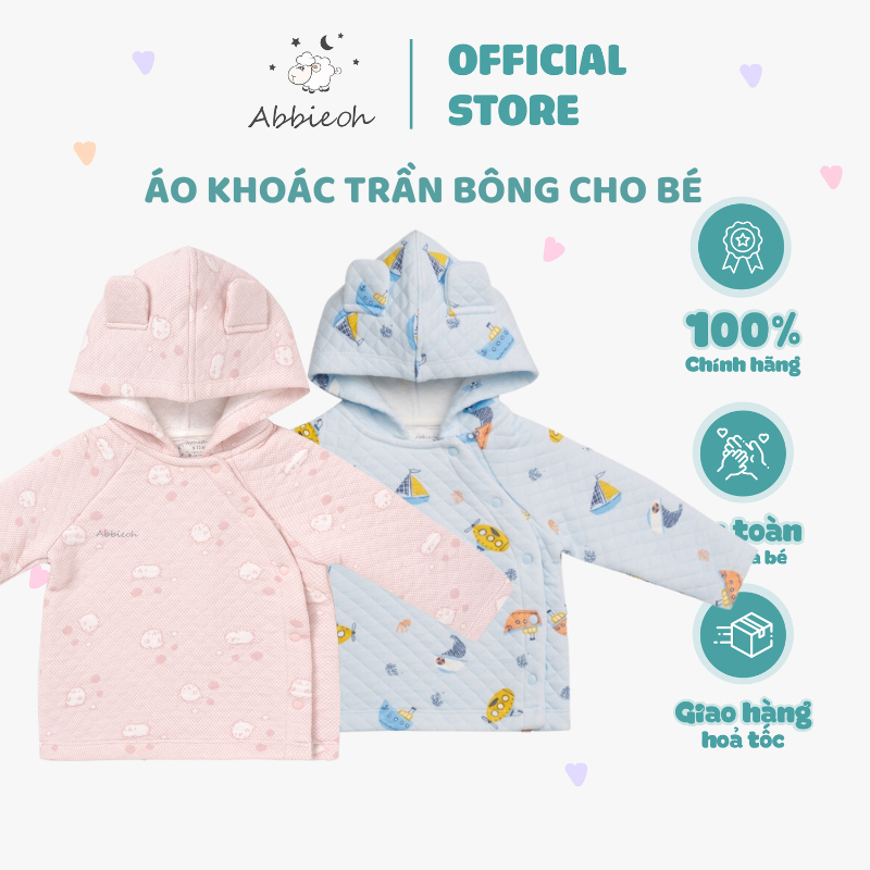 Áo khoác có mũ trần bông AbbieOh cài chéo cho bé 0-3Y AK214 AK382 TMĐT