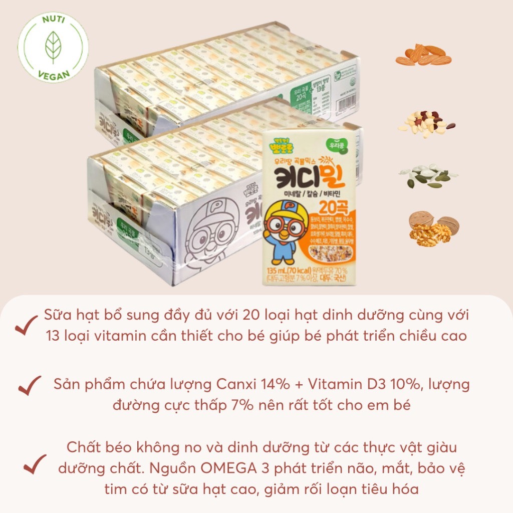 Thùng 24 Hộp Sữa Hạt Pororo Hàn Quốc Pha Sẵn Hộp 135ml - Miwako Việt Nam