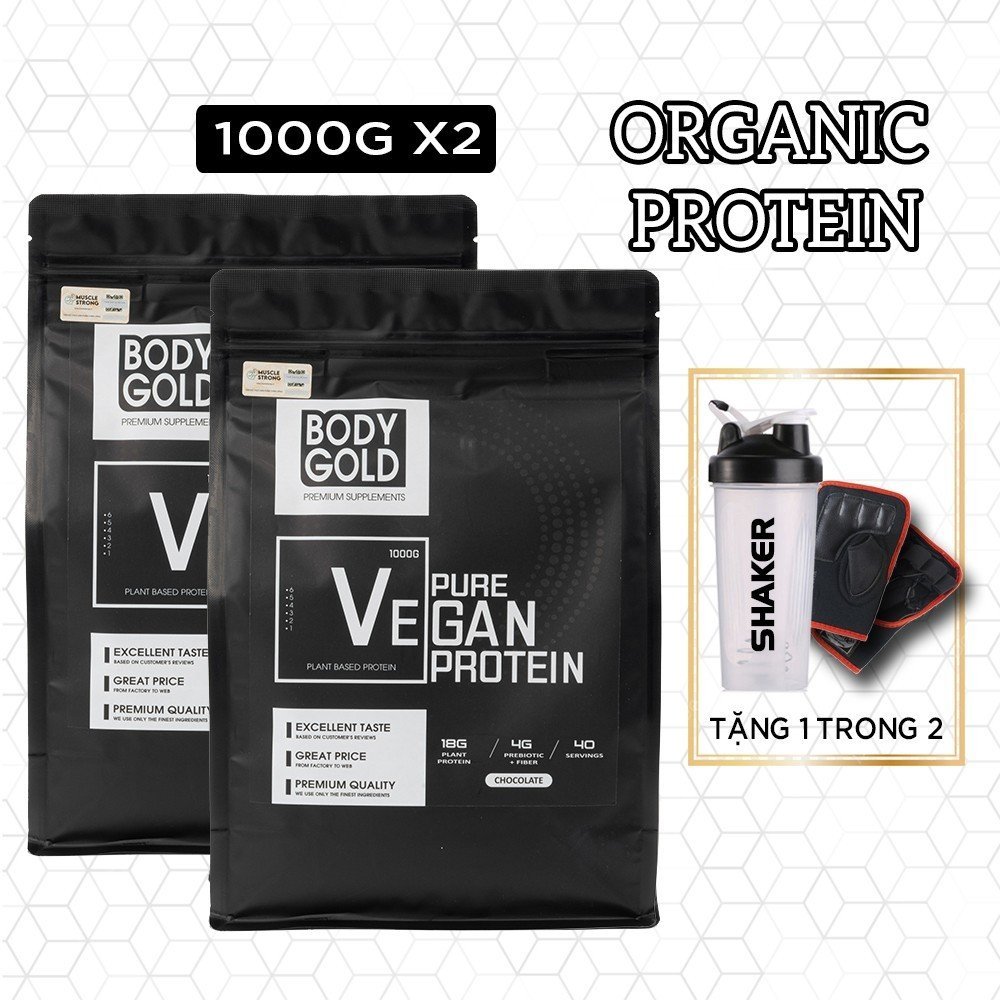 (Combo 2 túi + Bình lắc 700ml) Sữa Tăng Cân Tăng Cơ - Protein Thực Vật Vegan Protein Body Gold túi 1kg