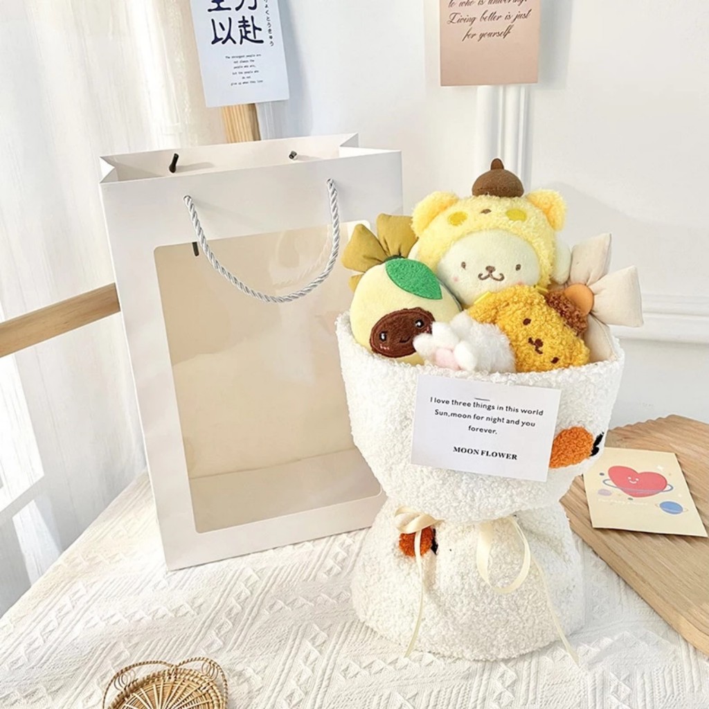 Bó Hoa Gấu Dâu Kitty Gấu Bông Kuromi Hoạt Hình HotTrend Trang Trí Hoa Khô Tặng Người Yêu