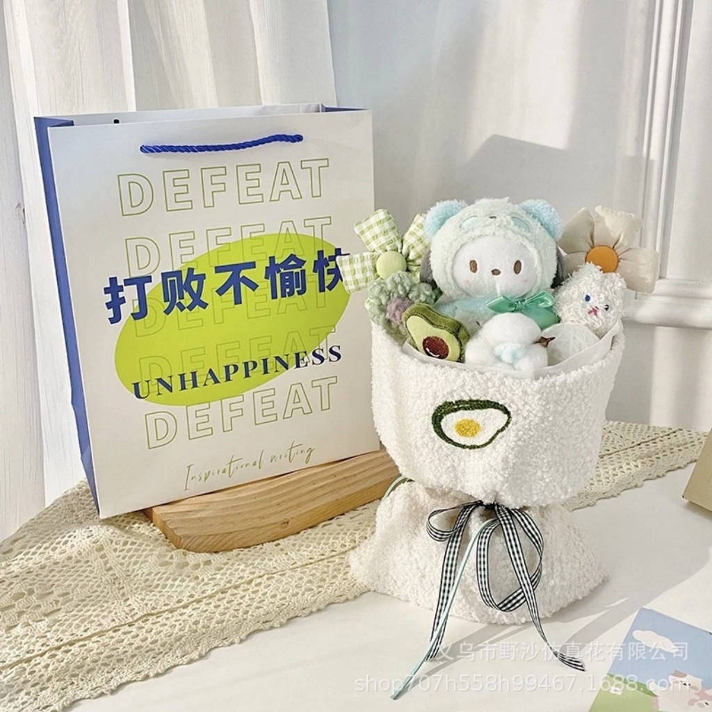 Bó Hoa Gấu Dâu Kitty Gấu Bông Kuromi Hoạt Hình HotTrend Trang Trí Hoa Khô Tặng Người Yêu