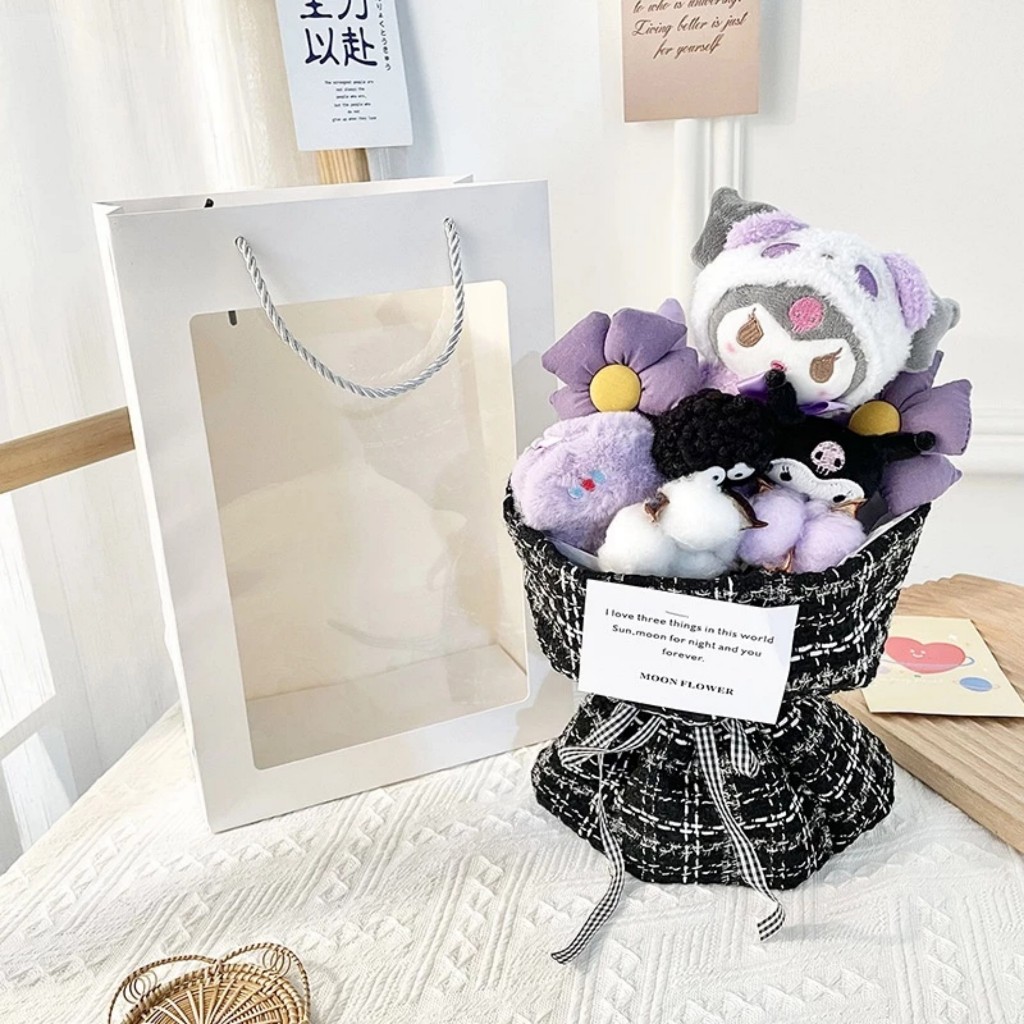 Bó Hoa Gấu Dâu Kitty Gấu Bông Kuromi Hoạt Hình HotTrend Trang Trí Hoa Khô Tặng Người Yêu
