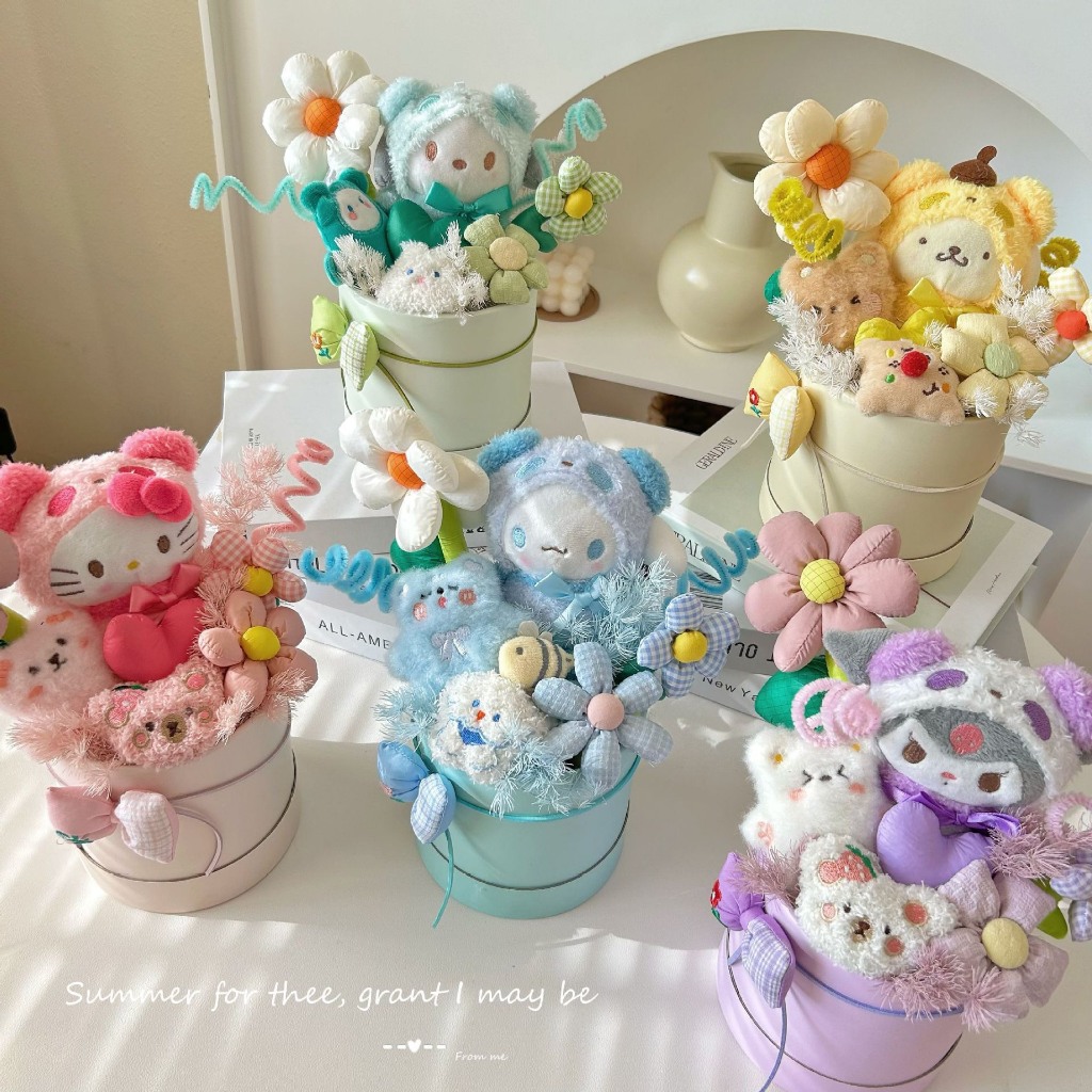 Set Hộp Hoa Gấu, Purin, Kuromi Và Kitty Làm Quà Tặng Người Yêu Dịp 20/10,14/02, Sinh Nhật