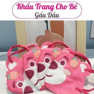 Khẩu trang cho bé hình gấu dâu 3d, set 10 khẩu trang gấu dâu 3 lớp kháng khuẩn cho bé và người lớn