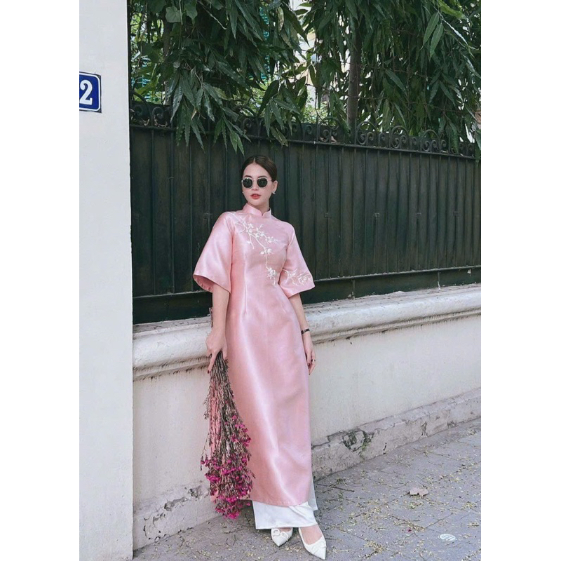 Áo dài cách tân tafta ruy băng tay loe sang chảnh