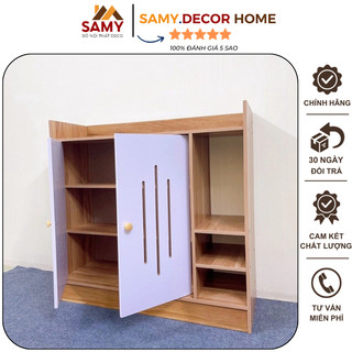 Tủ giày gỗ nâu cánh trắng thông minh 2 cánh có kệ 3 tầng đa năng, kệ giày đa năng cao cấp phong cách nordic
