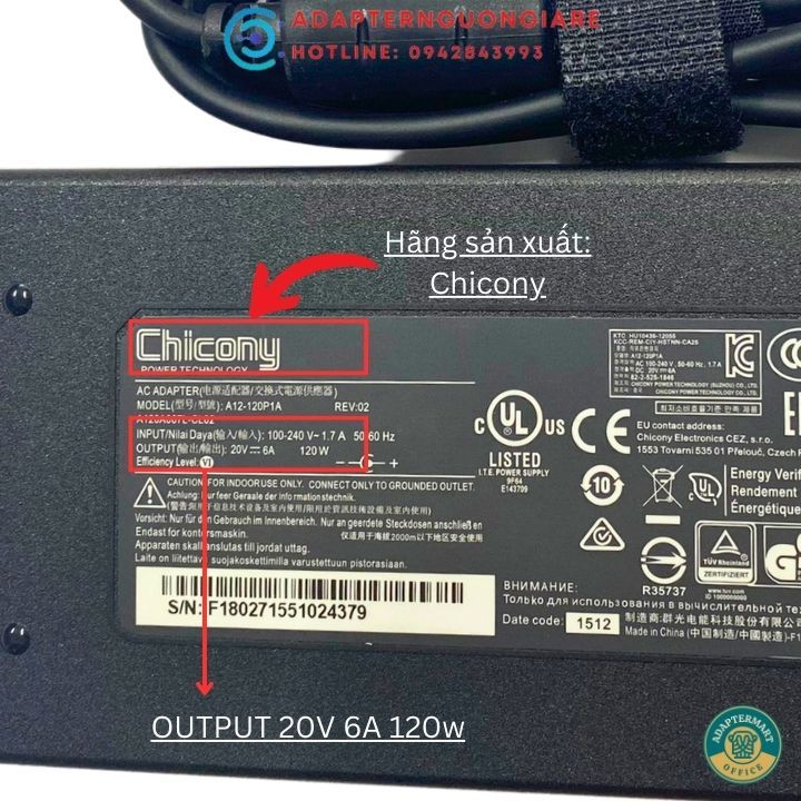 Bộ sạc pin laptop MSI GF63 20v 6A 120W chân kim nhỏ chính hãng