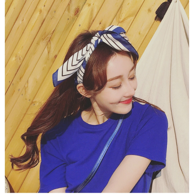 Khăn lụa vuông turban làm áo quấn tóc xinh xắn mẫu kẻ size 70*70cm - Mã 7002