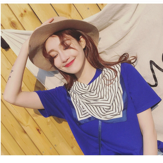 Khăn lụa vuông turban làm áo quấn tóc xinh xắn mẫu kẻ size 70*70cm - Mã 7002