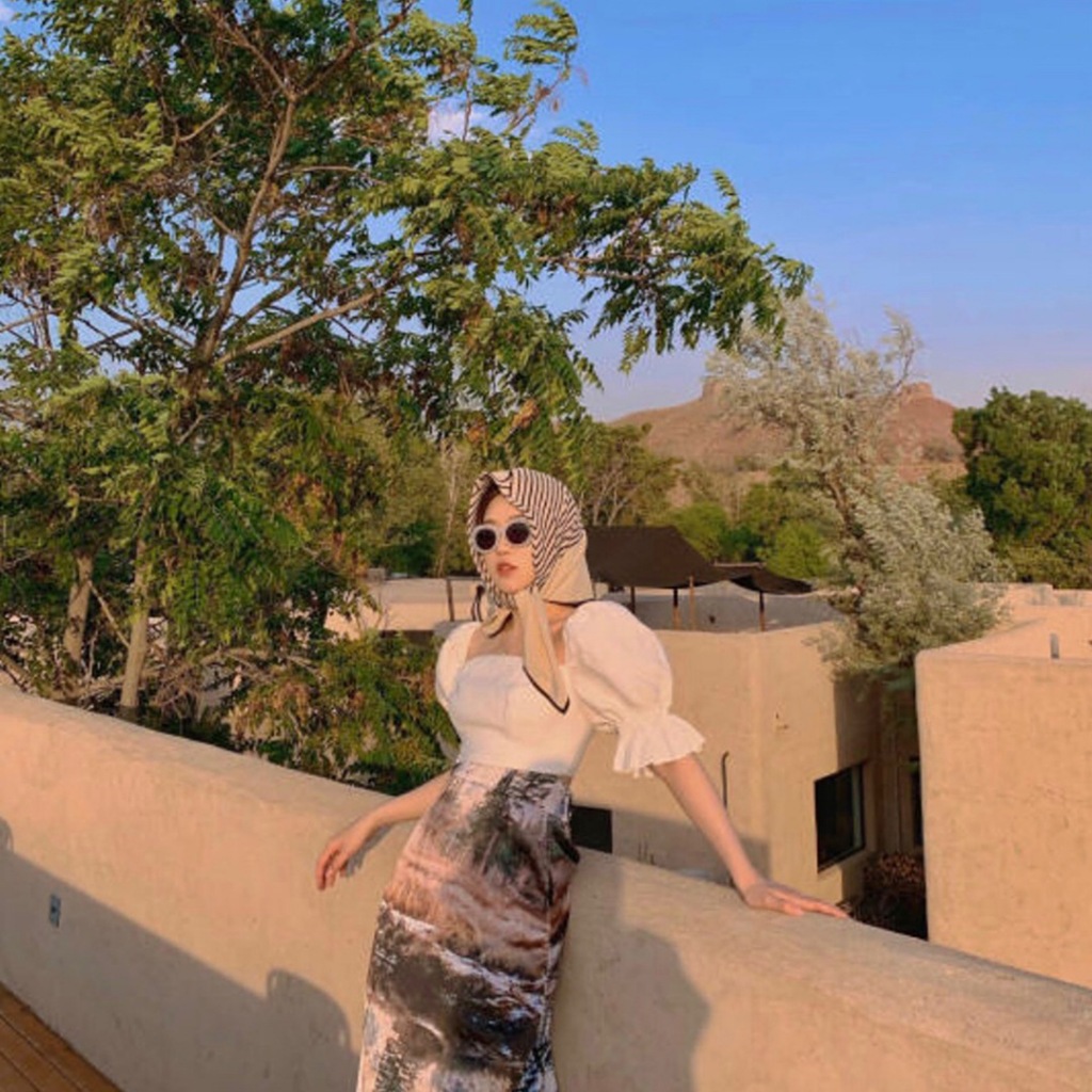 Khăn lụa vuông turban làm áo quấn tóc xinh xắn mẫu kẻ size 70*70cm - Mã 7002