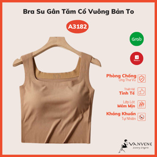 Áo ngực Vanvene A3182, bra dáng dài su gân tăm cô vuông 2 dây bản to có sẵn mút đệm ngực màu pastel