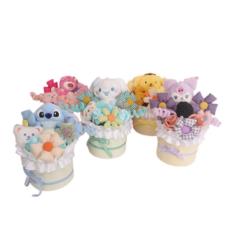 Set Hộp Hoa Gấu, Purin, Kuromi Và Kitty Làm Quà Tặng Người Yêu Dịp 20/10,14/02, Sinh Nhật