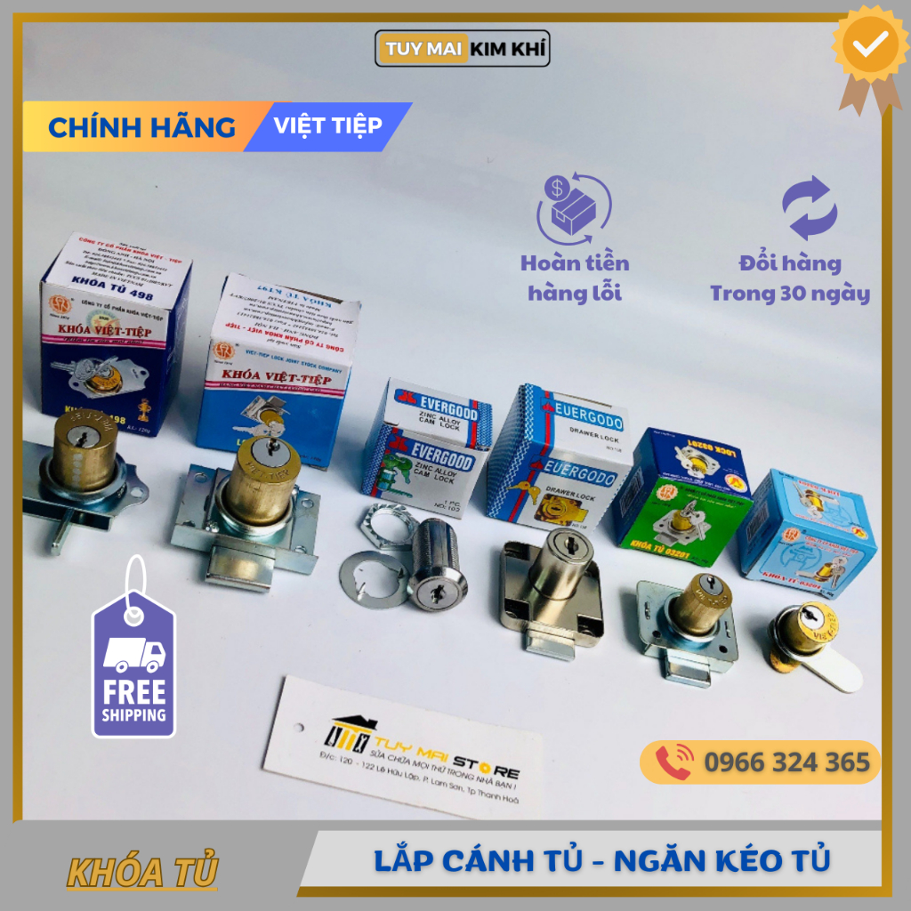 Khoá tủ, khoá ngăn kéo, khoá cốp, khoá tủ móc Việt Tiệp,evergood ( có sẵn ốc )