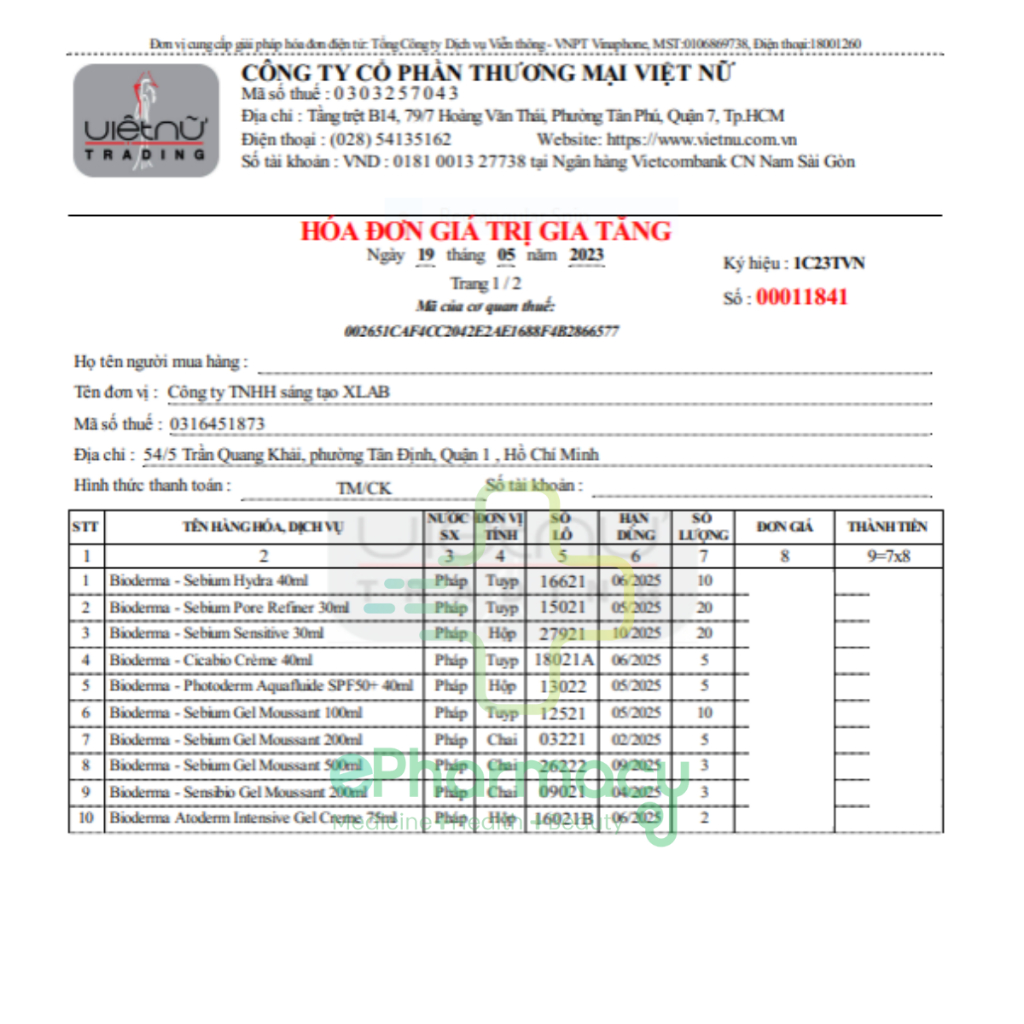 Kem Chống Nắng Bioderma Photoderm Aquafluide SPF 50+ dành cho da dầu nhạy cảm không màu 40ml