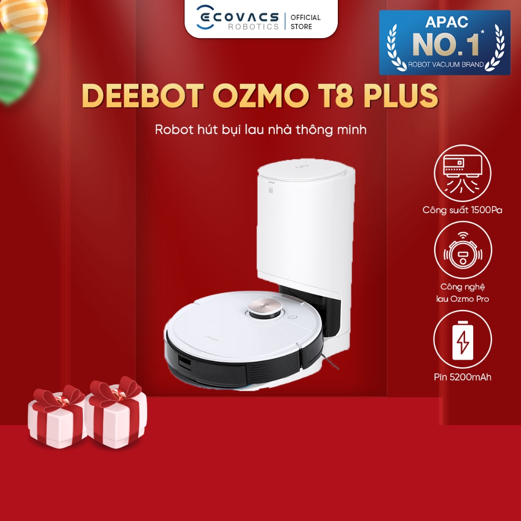 Robot Hút Hụi Lau Nhà Thông Minh Ecovacs Deebot OZMO T8 PLUS - Bản Quốc Tế - Bảo Hành Chính Hãng 24 Tháng