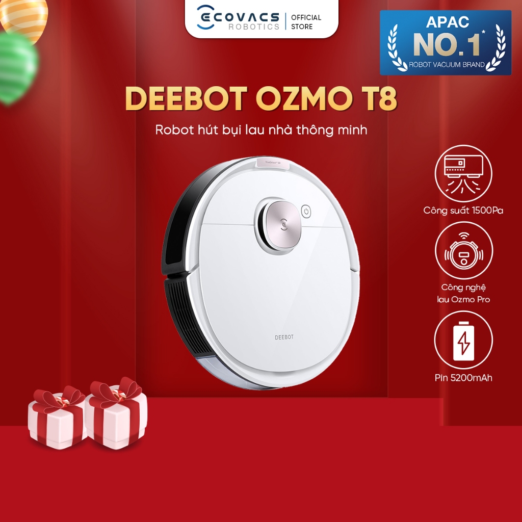 Robot Hút Bụi Lau Nhà Thông Minh Ecovacs Deebot OZMO T8 - Lực Hút 1500Pa -Bản Quốc Tế - Bảo Hành 24Tháng-Hàng chính hãng