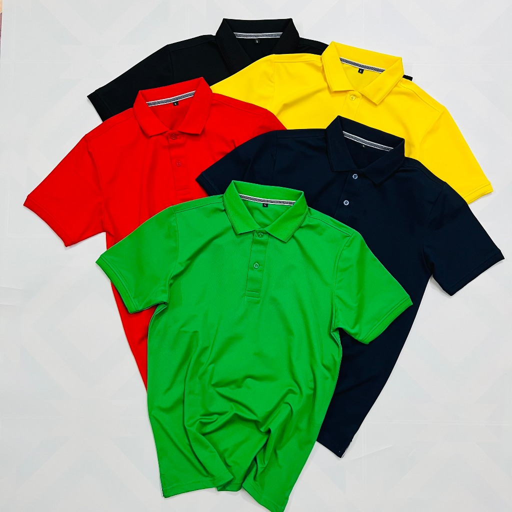 Áo thun cá sấu polo bo gân làm đồng phục Màu Đen