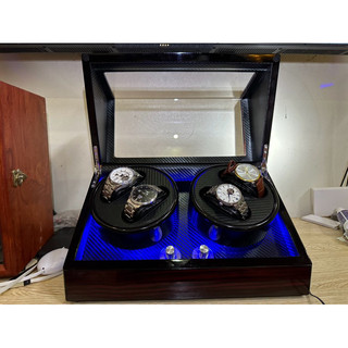{BH2NĂM}Hộp xoay đồng hồ cơ 4 xoay, 5 chế độ xoay+đèn Led+dừng đóng mở nắp Hộp xoay,Lắc tích cót đồng hồ cơ Winder Watch