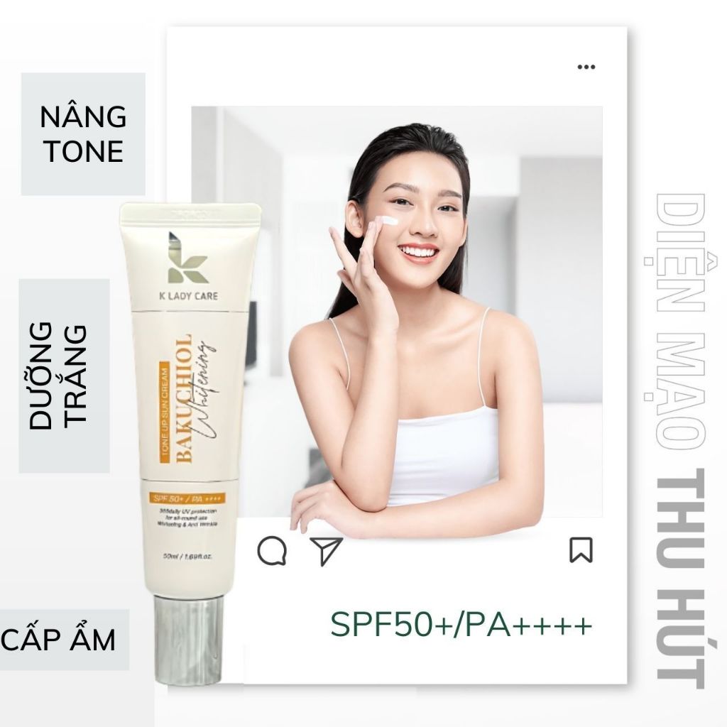 Kem Chống Nắng Nâng Tone Dưỡng Trắng Giảm Nhăn K Lady Care Bakuchiol Whitening Tone Up Sun Cream 50ml SPF50+ PA++++