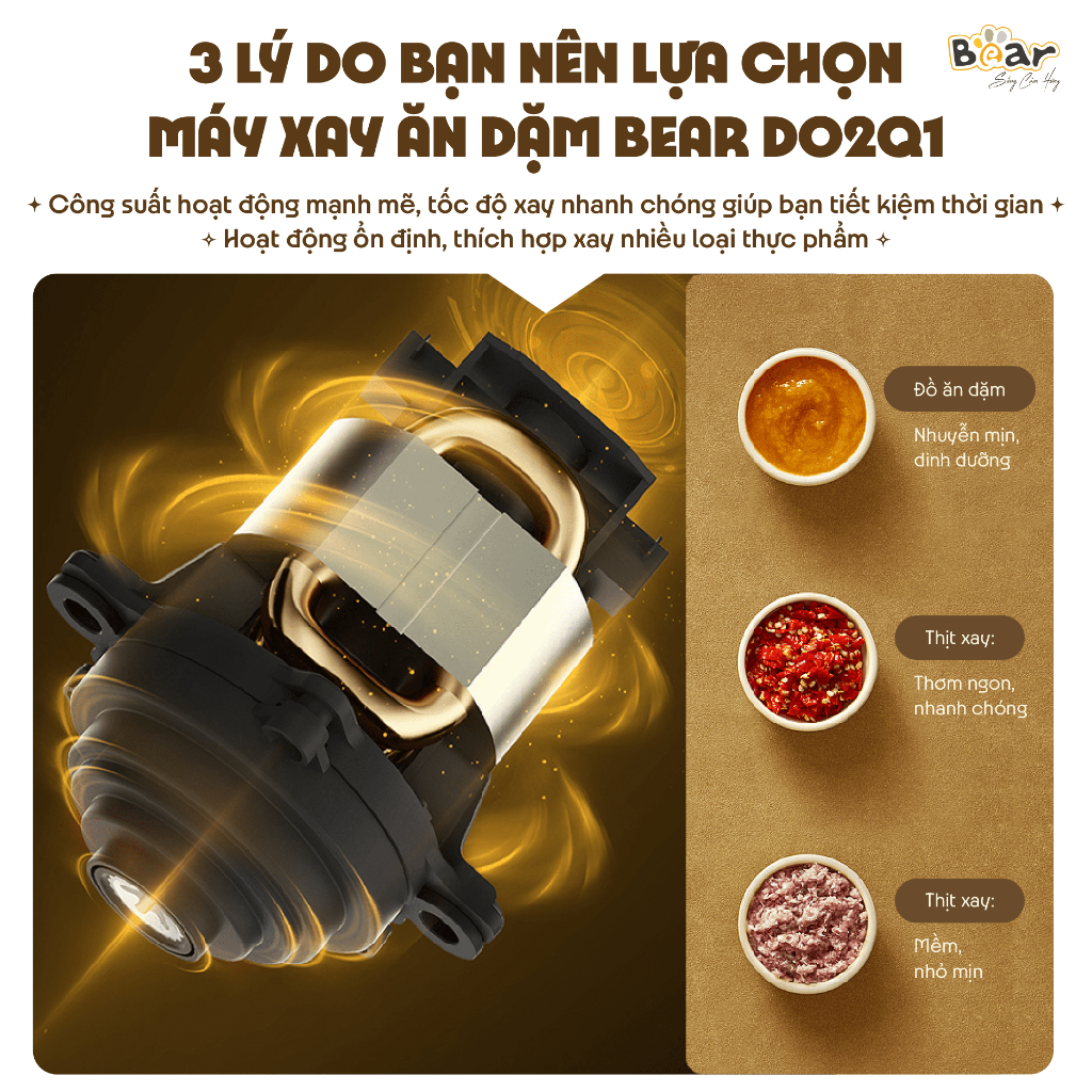 Máy Xay Ăn Dặm Cho Bé Đa Năng Bear QSJ-D02Q1 Dao 6 Lưỡi Dung Tích 600ml Công Suất 200W